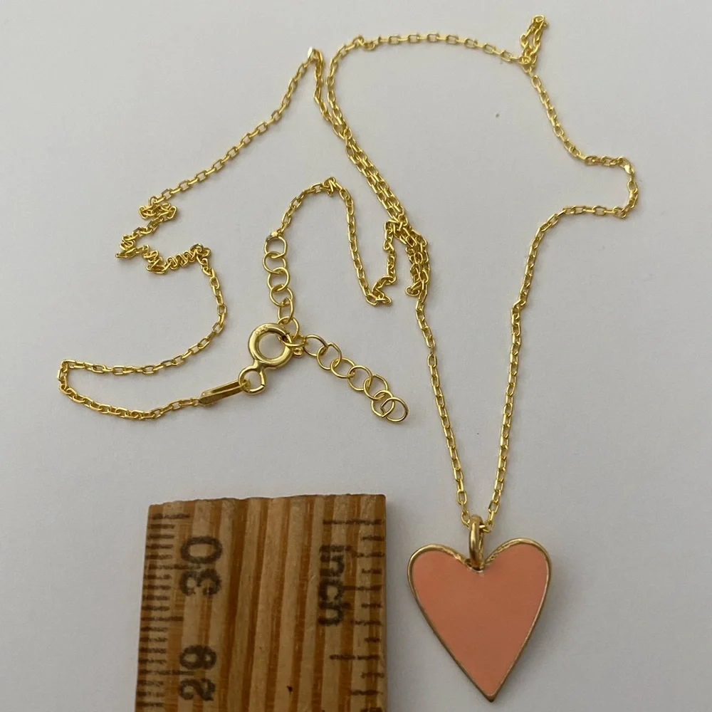925 Silver peach heart love necklace 18K yellow gold plated